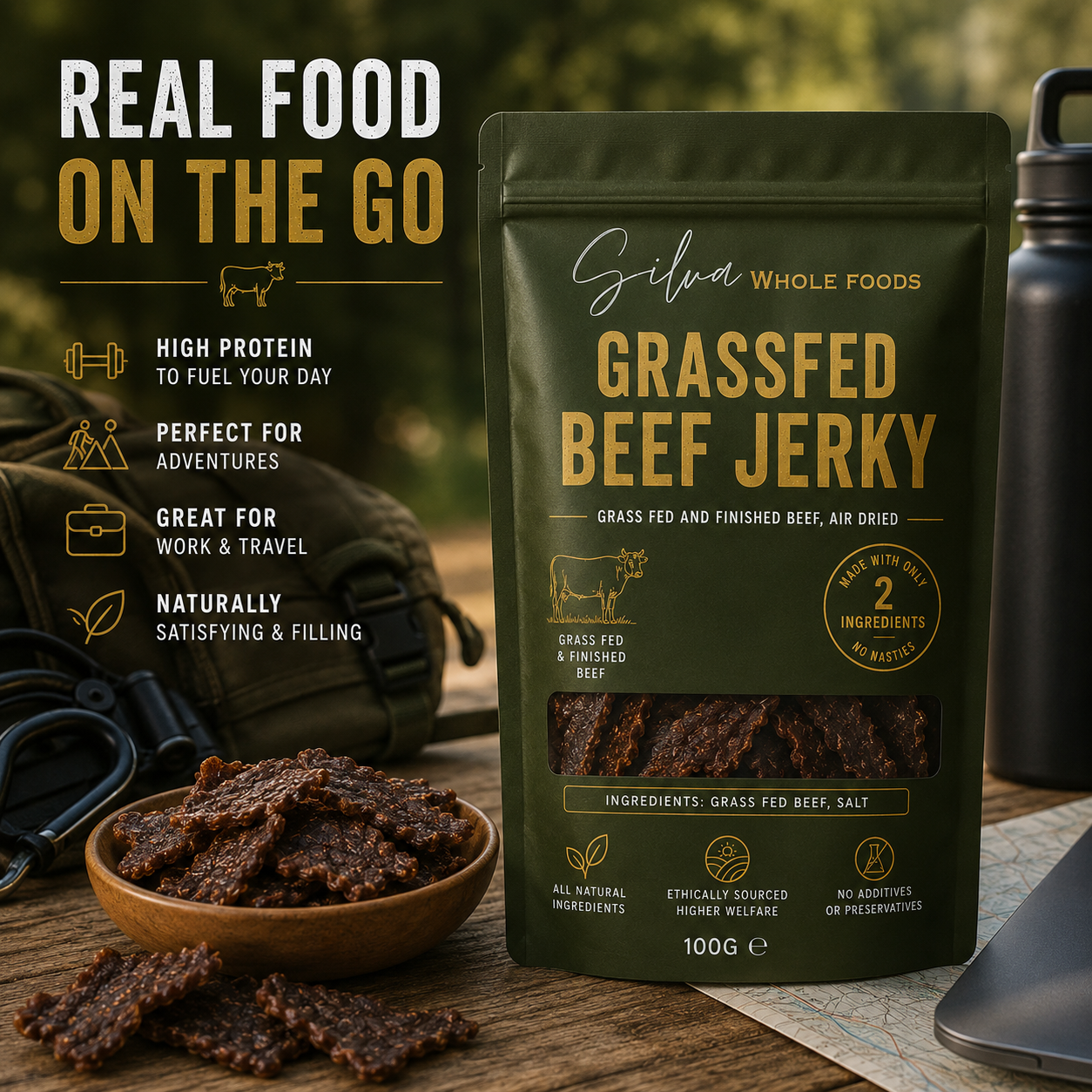 Grass Fed Beef Jerky | High Protein Natural Snack | 100g