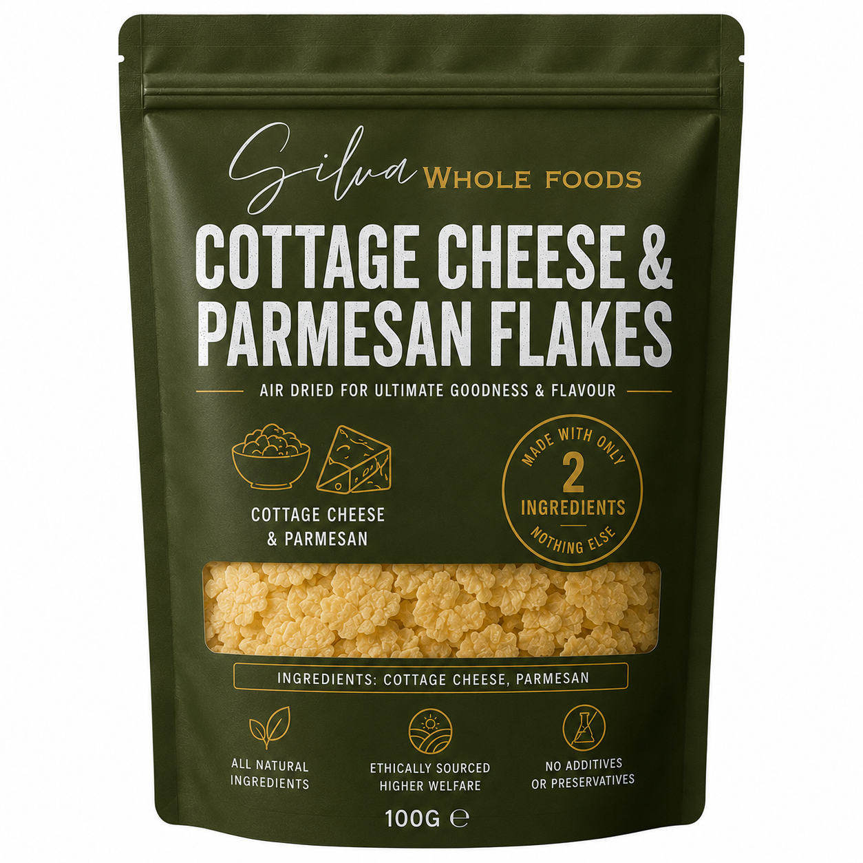 Cottage Cheese & Parmesan Flakes | High Protein Air Dried Snack | 100g