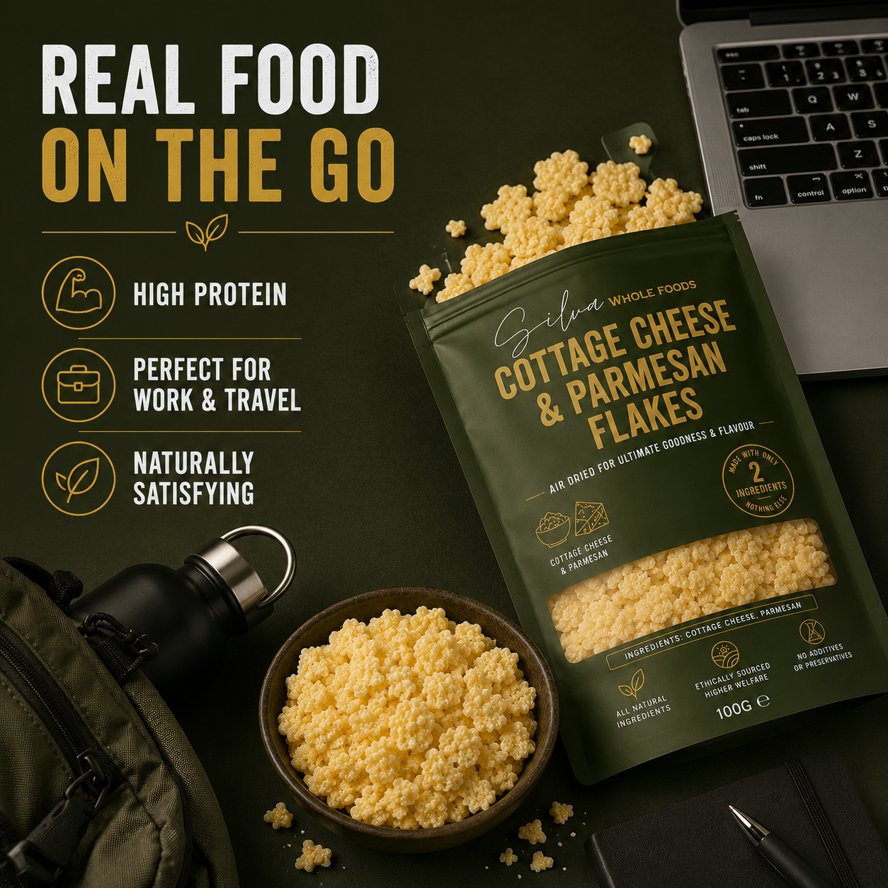 Cottage Cheese & Parmesan Flakes | High Protein Air Dried Snack | 100g