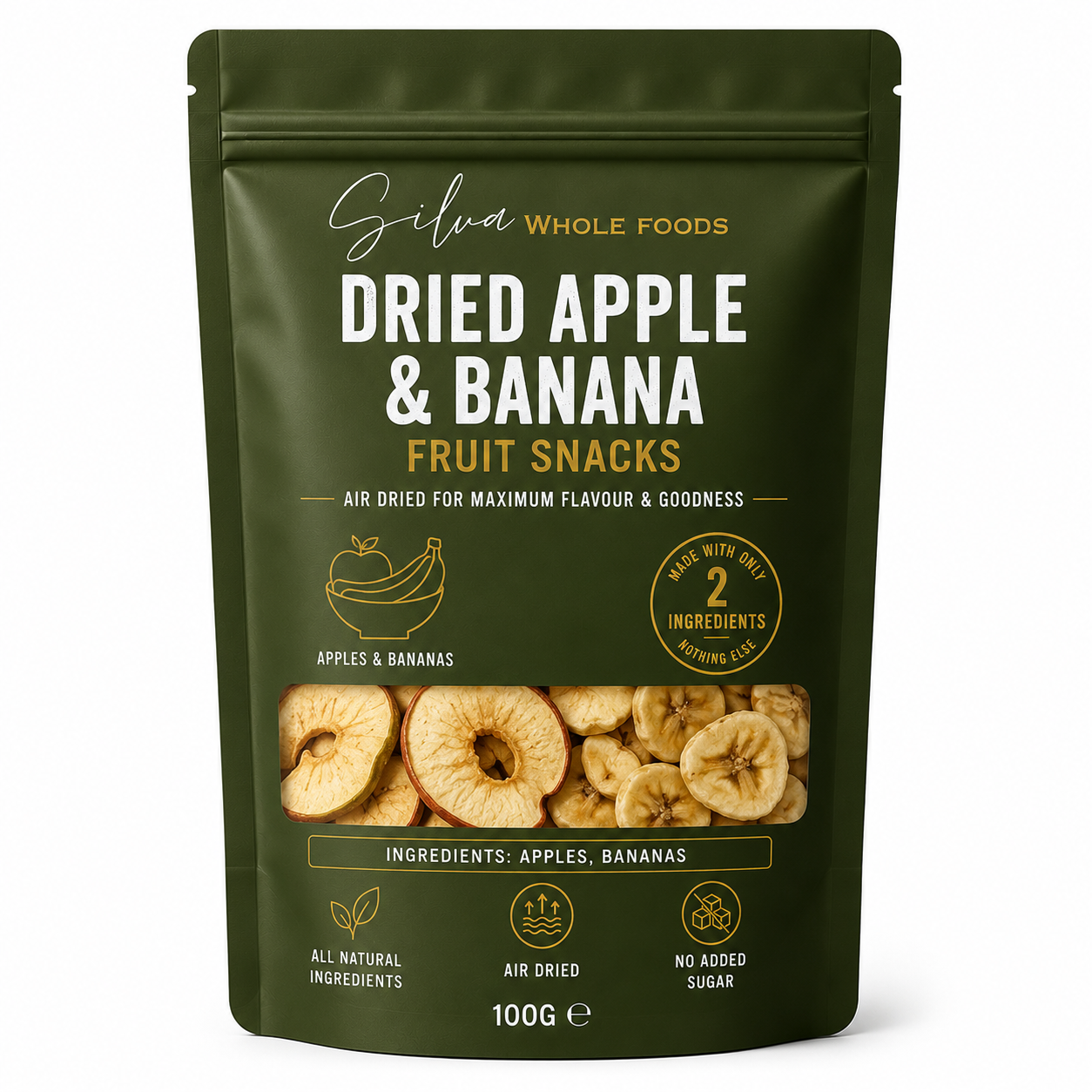 Dried Apple & Banana Fruit Snacks | Naturally Sweet Air Dried Snack | 100g